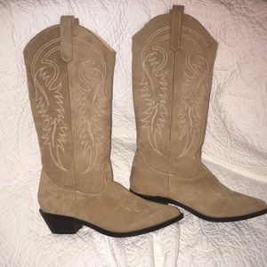 Tan Faux Suede Cowboy Boots